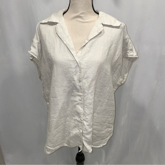 Banana Republic cream linen cap sleeve breezy button front oversized blouse - Picture 5 of 7